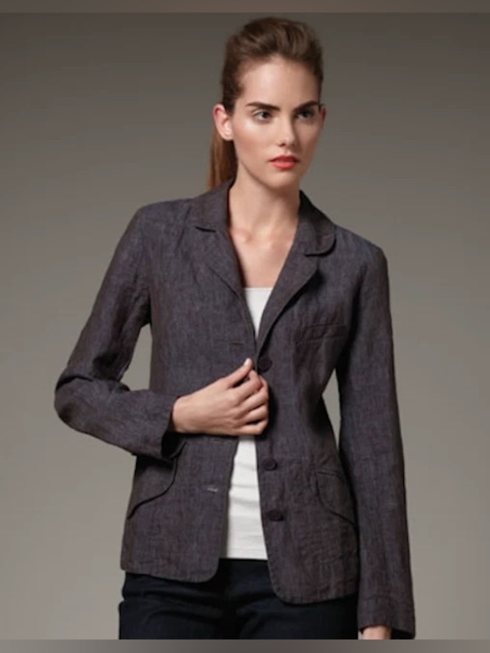 Eileen Fisher Shaped Jacket in Rumpled Linen Delave, Size 6